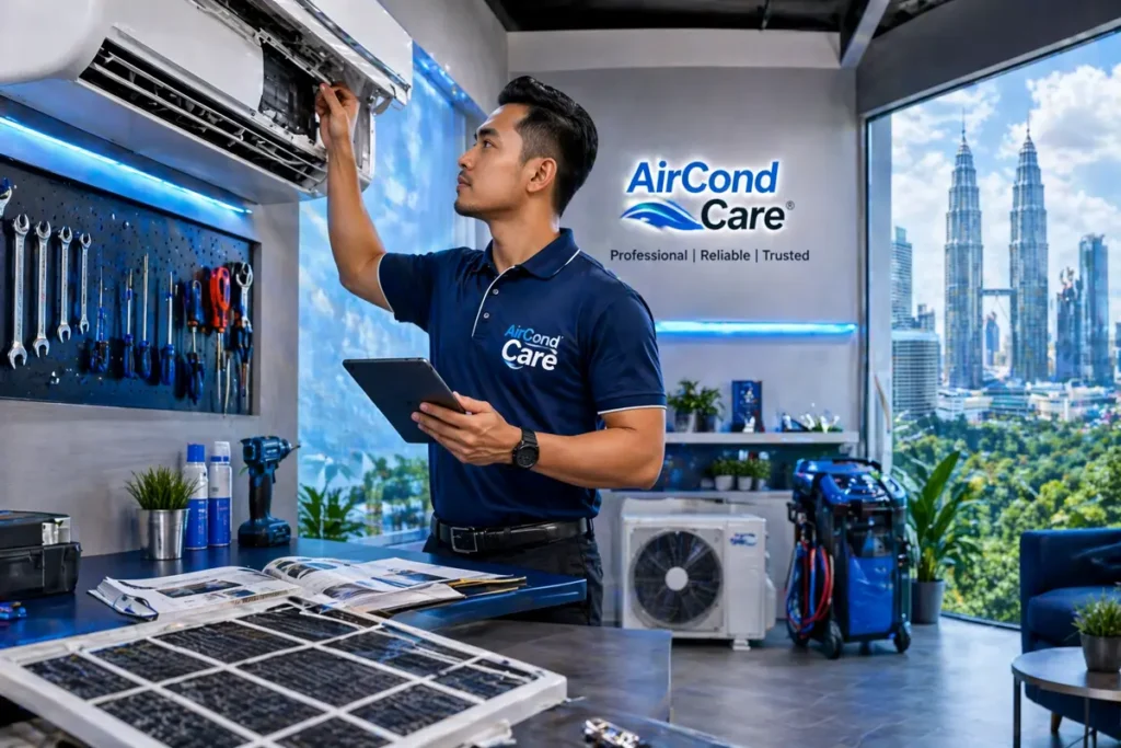 Best aircond service centre in Malaysia - aircondcare technician working
