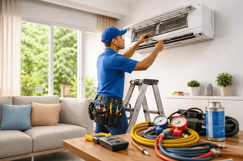 Expert technician providing aircond service Malaysia for better cooling efficiency