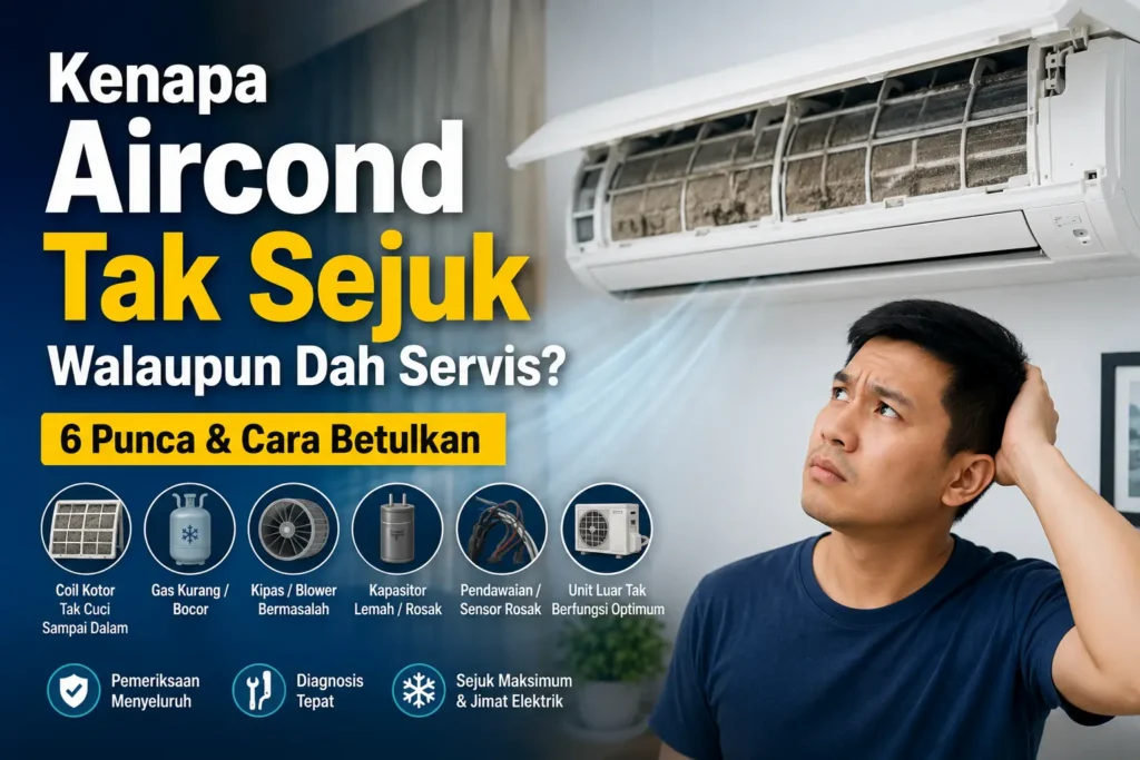 Aircond tak sejuk walaupun dah servis dengan pemilik rumah memeriksa unit aircond di ruang tamu